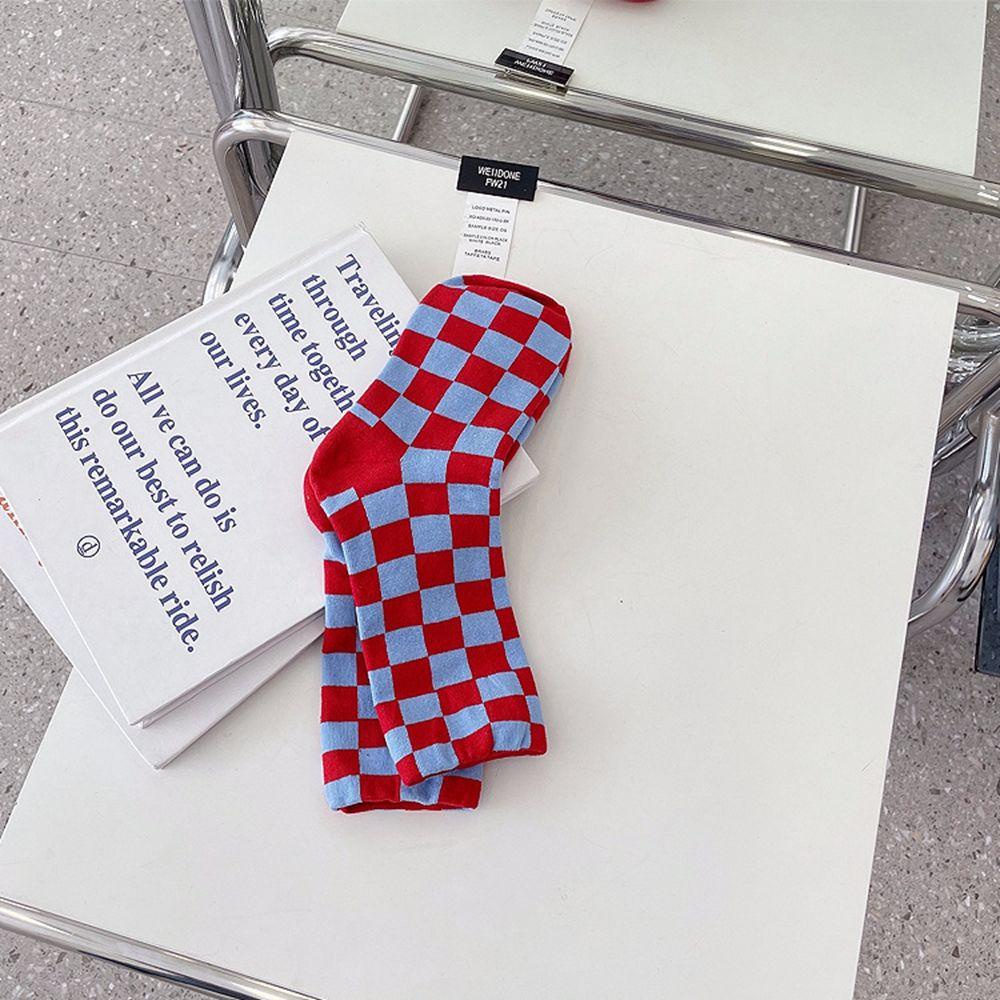 BACK2LIFE Vớ Cotton Mềm Mại Thoáng Khí Họa Tiết Caro Phong Cách Hàn Quốc Cho Nữ