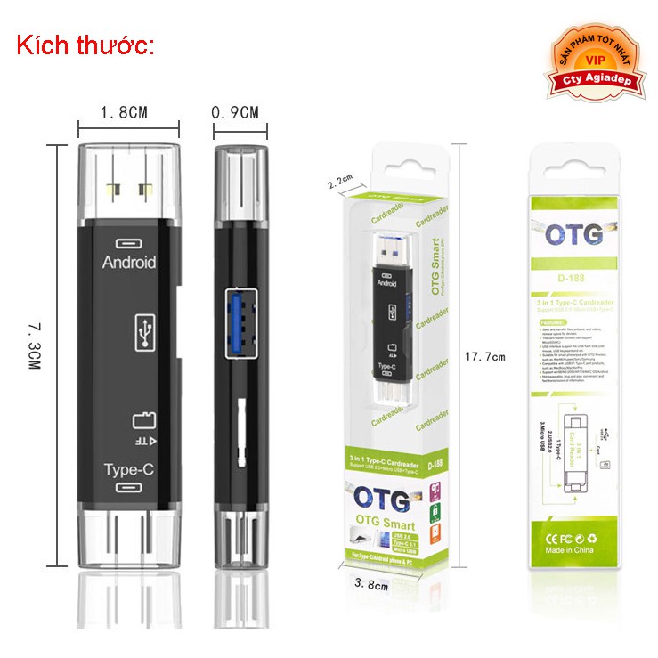 Đầu cắm OTG xịn giúp điện thoại Android đọc thẻ nhớ TF, USB, Type C