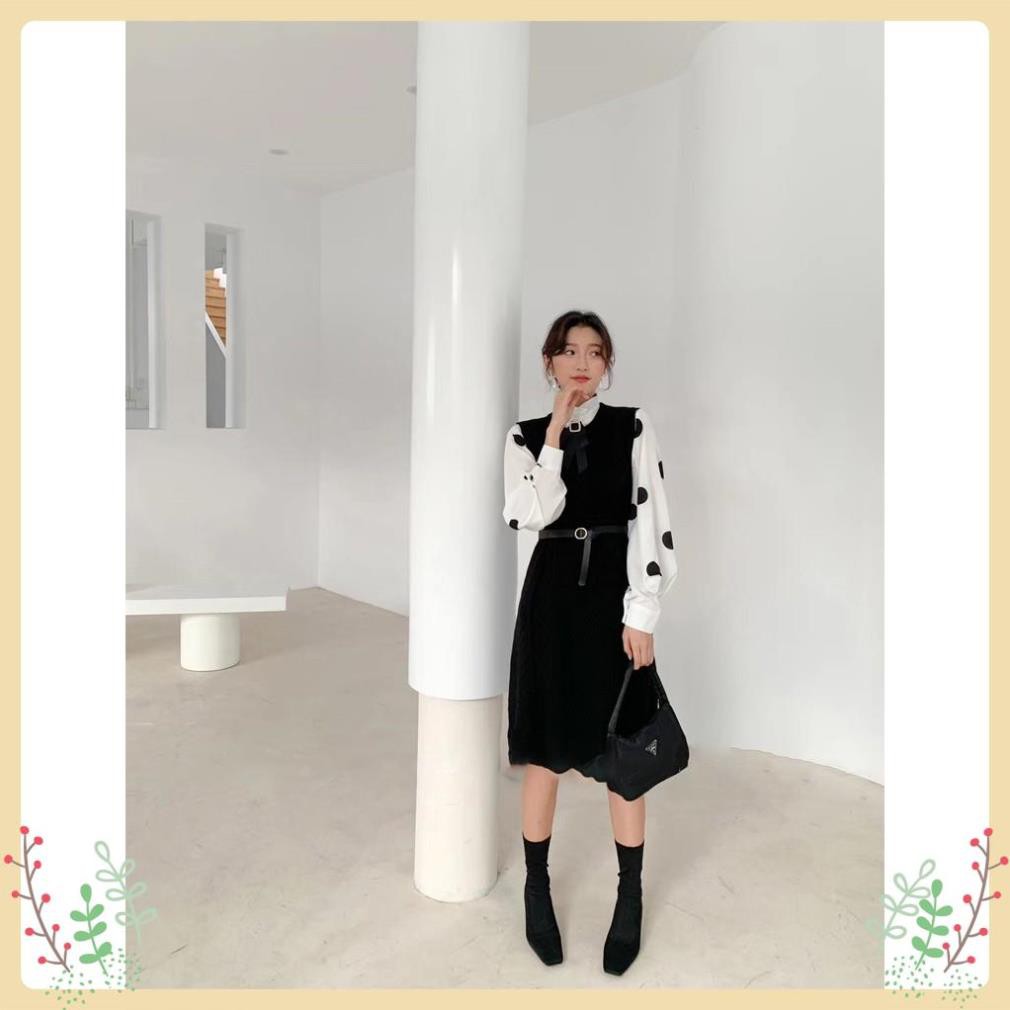 Đầm Len Lury, Set Váy Len Dáng Ôm Kết Hợp Sơ Mi Tặng Kèm Đai, Nơ Cài Váy, Hàng Quảng Châu Cao Cấp Siêu Hot