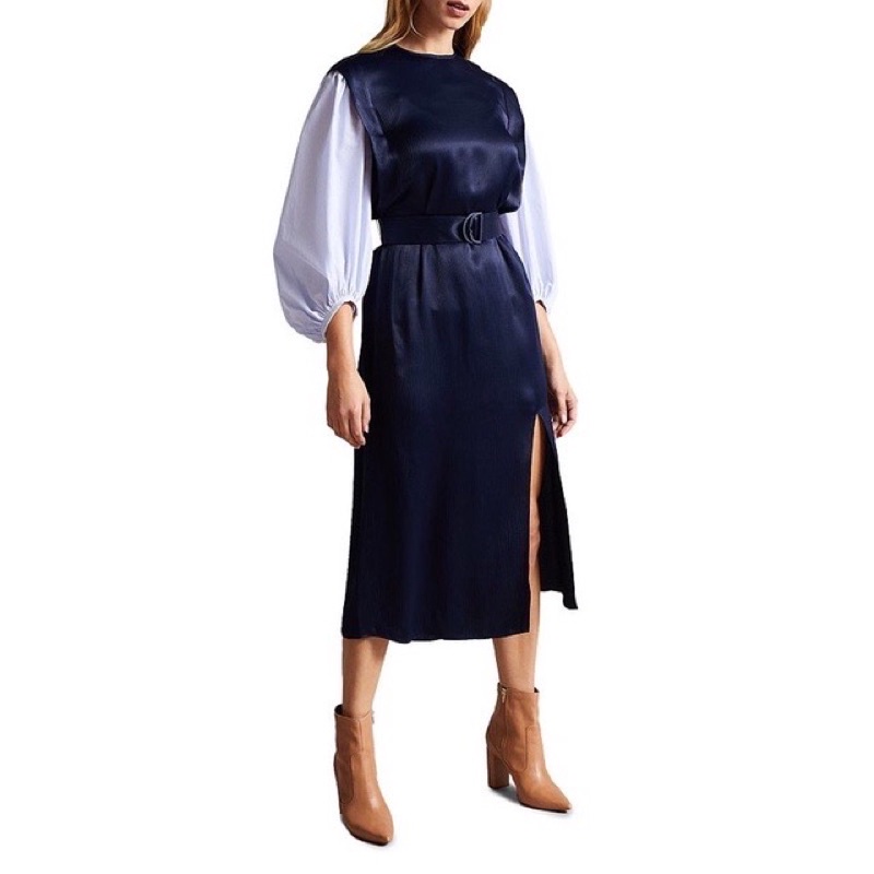 Đầm Ted baker phối lụa kèm dây thắt eo