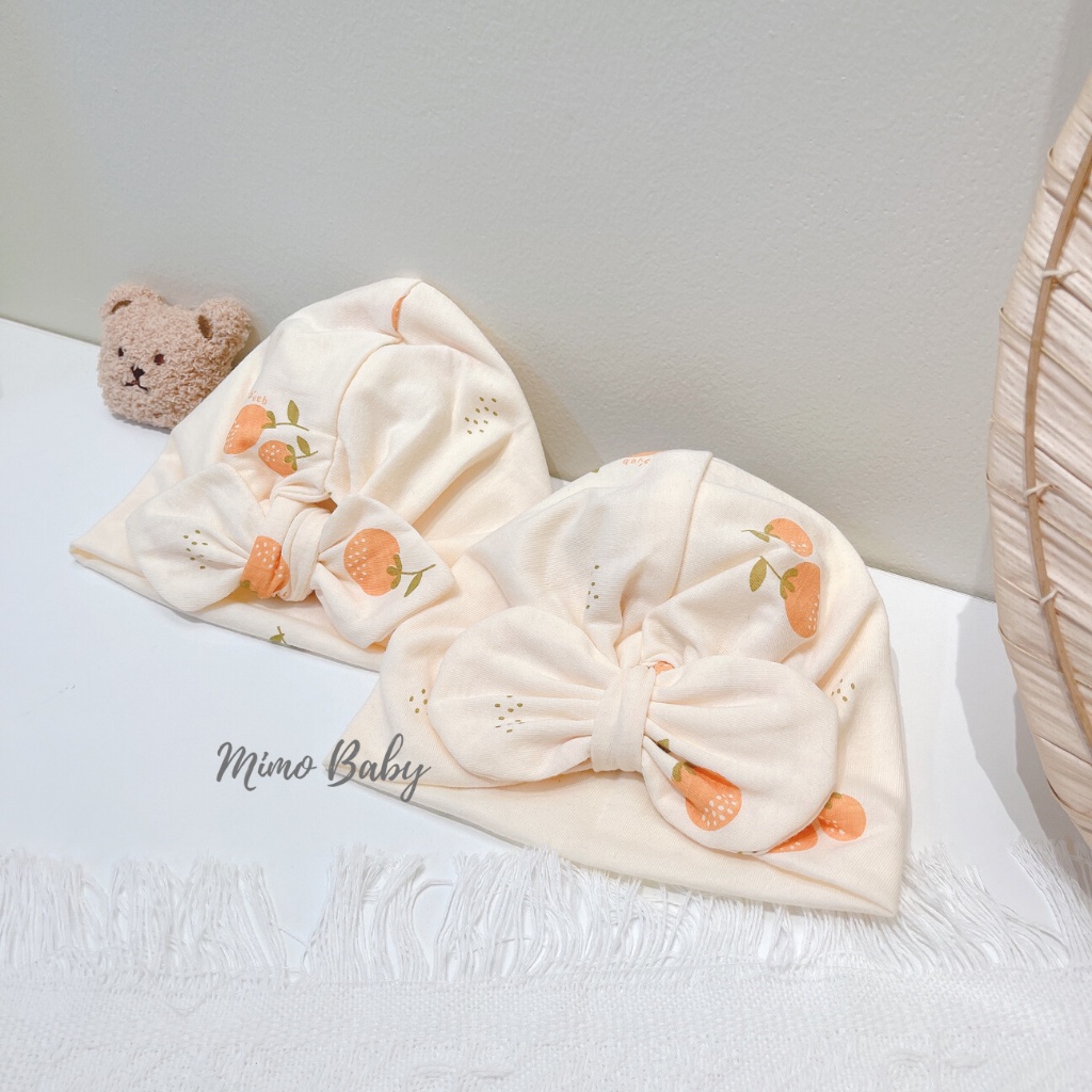Mũ turban màu be họa tiết quả cam đáng yêu cho bé MTB98 Mimo Baby