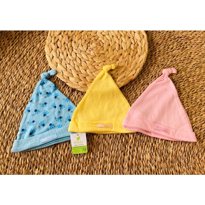 Mũ sơ sinh cotton họa tiết thắt nút cho bé Lullaby
