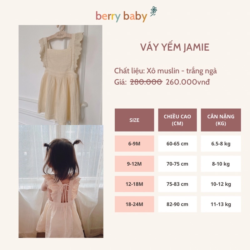 Đầm váy Jamie vải xô muslin cao cấp cho bé gái từ 06 tháng - 2 tuổi (ảnh tự chụp - hàng thiết kế) Berrybaby