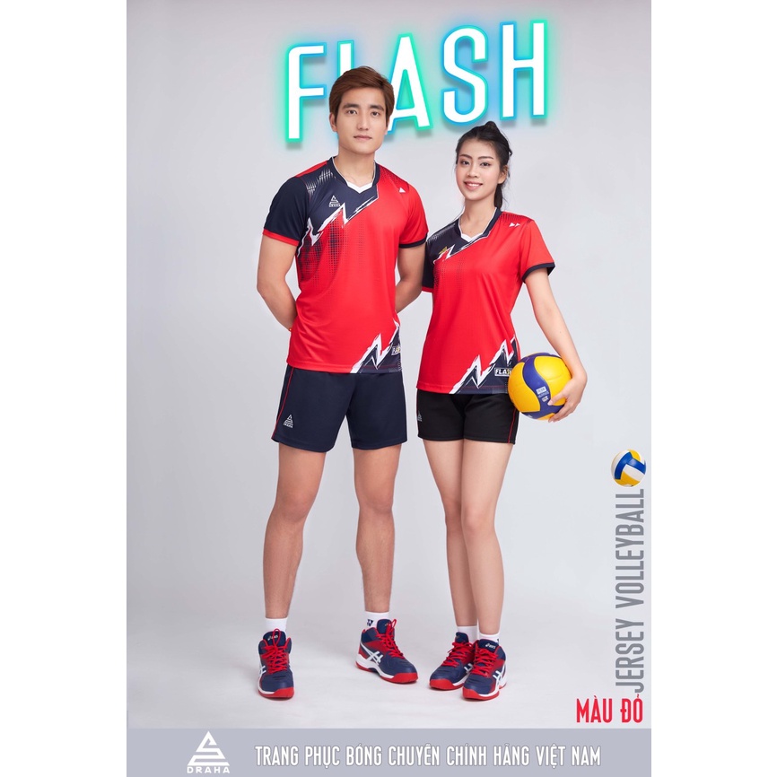 [CÓ IN ẤN] Bộ Quần áo bóng chuyền nam nữ Flash Đỏ chất vải cao cấp,thoáng mát, chính hãng Draha, bộ 