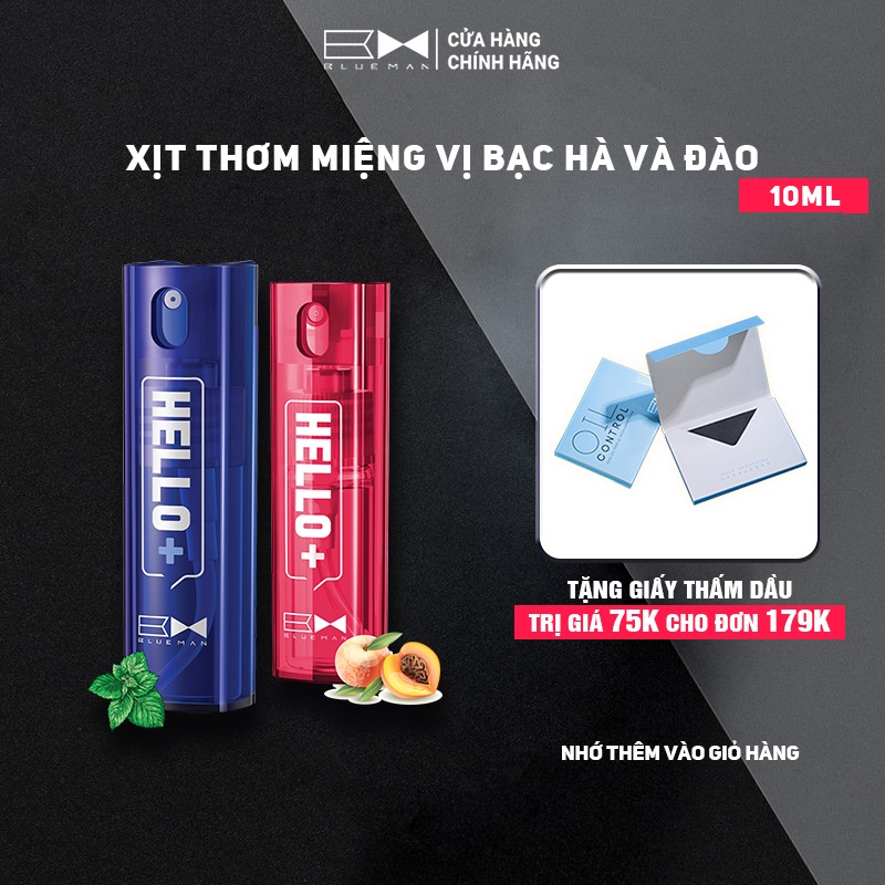 Xịt Thơm Miệng BLUEMAN Hương Bạc Hà Và Đào, Giúp Ngăn Hôi Miệng Và Diệt Khuẩn 10ml