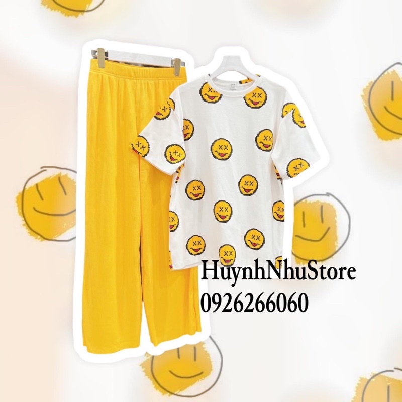 SET QUẦN ỐNG SUÔNG PHỐI ÁO THUN MẶT CƯỜI SIÊU HOT ( kèm hình thật)