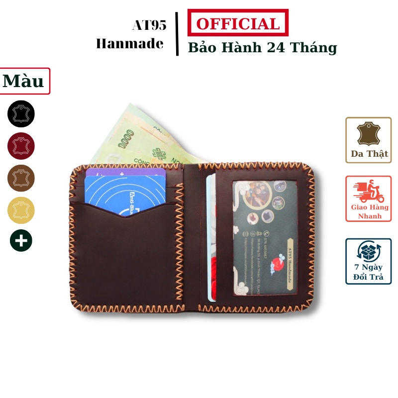 Ví đứng mini nhỏ gọn Henry da bò thật hàng thủ công thương hiệu W