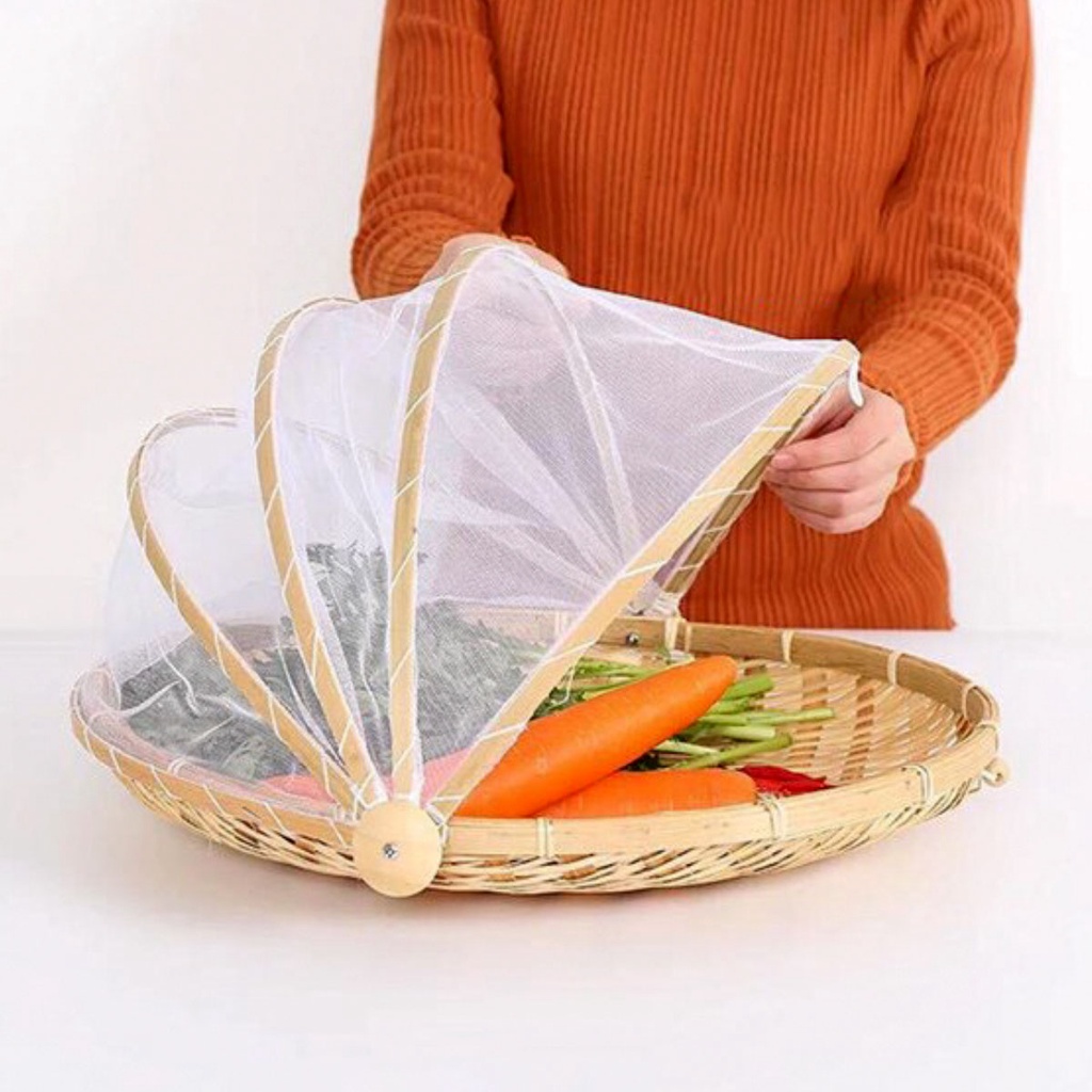 Mẹt tre đan thủ công có màn bảo quản đồ ăn