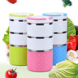 Cặp lồng đựng đồ ăn giữ nhiệt 3 tầng chấm bi