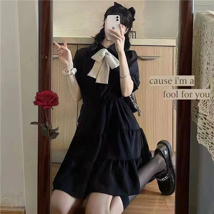 Đầm Perty xếp tầng thắt nơ dễ thương phong cách Hàn Quốc chất liệu voan