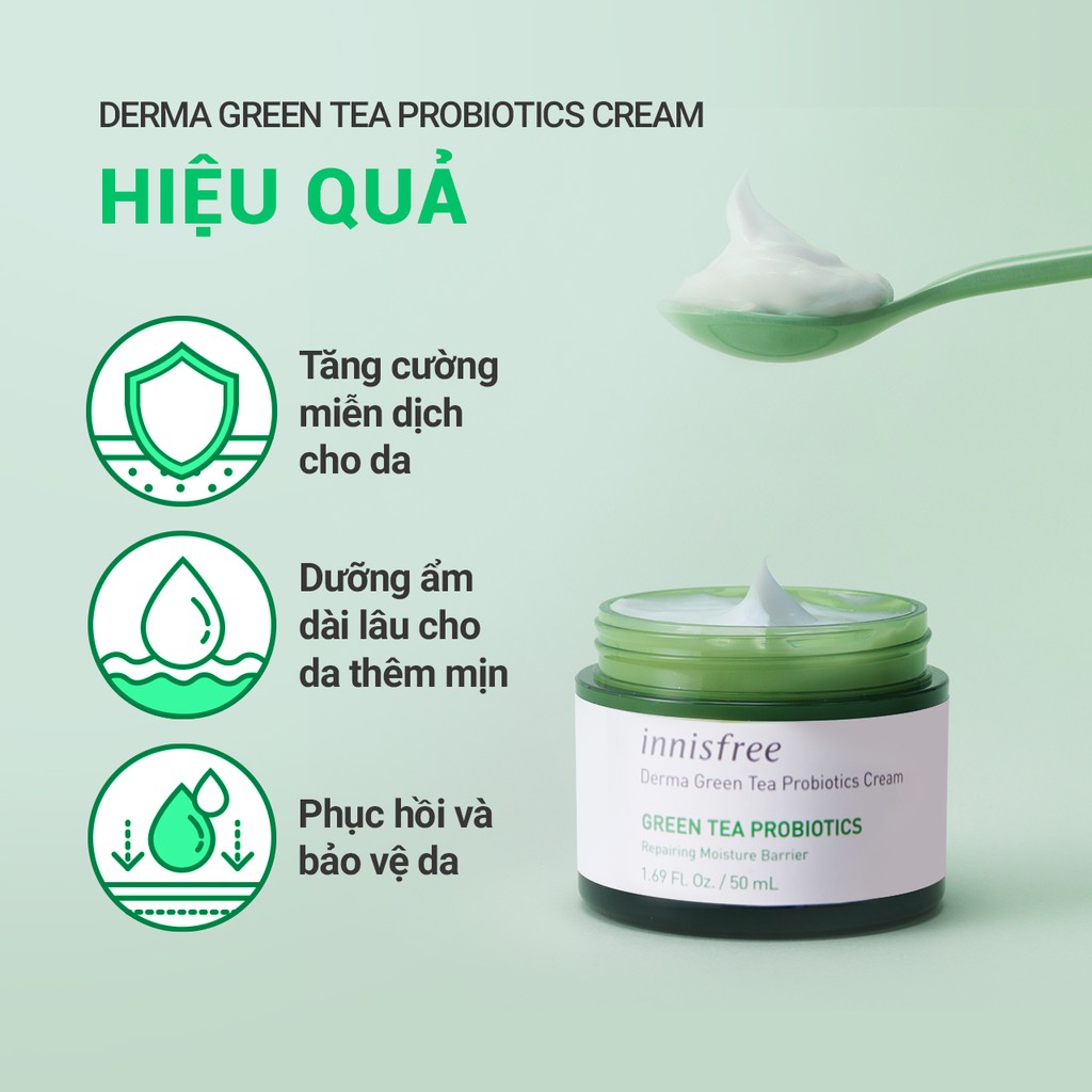 [Mã COSIF05 giảm 10% đơn 400K] Kem dưỡng ẩm Innisfree Derma Green Tea Probiotics Cream 50Ml