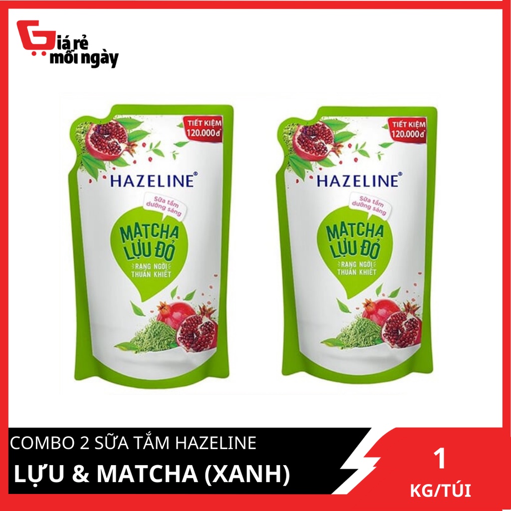 COMBO 2 túi sữa tắm Hazeline Lựu & Matcha  1KgX2