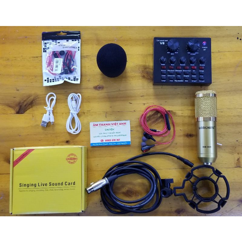 COMBO Bộ livestream thu âm k8, gốm đầu thu, micro BM900, các dây rắc, phụ kiện đi kèm