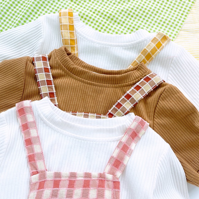 Set áo kèm yếm caro cho bé gái sơ sinh 1 2 tuổi MINTSCLOSET Mint's Closet - YE5023 - YE5029