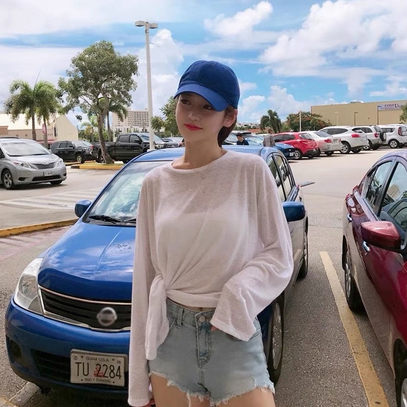 Áo Thun Tay Dài Màu Trắng Dáng Rộng Thiết Kế Xẻ Tà Thời Trang Mùa Hè Cho Nữ