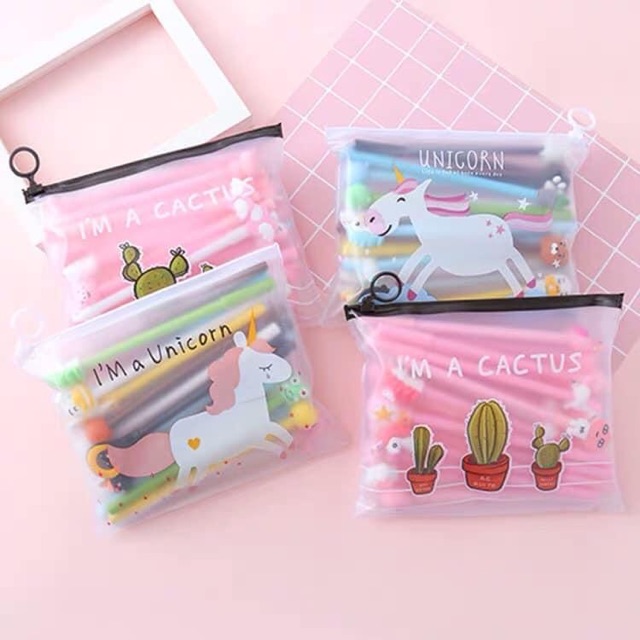 BÚT BI CUTE HOẠT HÌNH ĐỰNG TRONG TÚI ZIP
