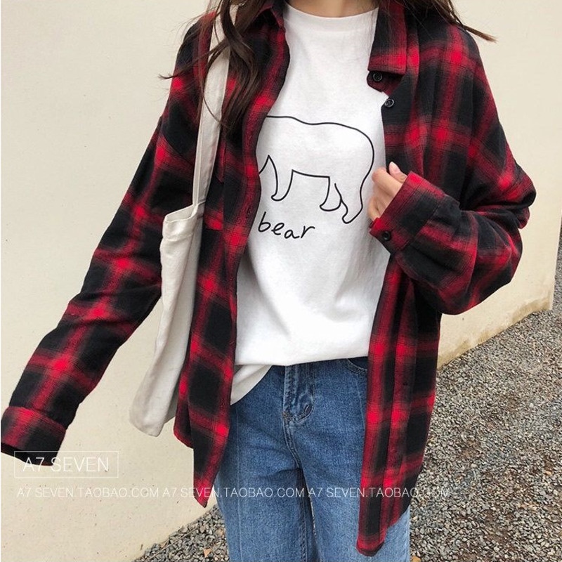 Áo sơ mi caro tay dài phong cách Hong Kong thời trang mùa thu mới cho nữ