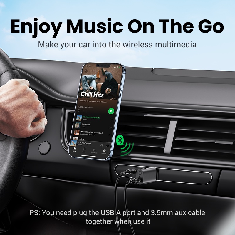 Bộ chuyển đổi âm thanh Ugreen bluetooth 5.1 thiết kế 2 trong 1 cho loa xe hơi / loa nghe nhạc kèm cáp