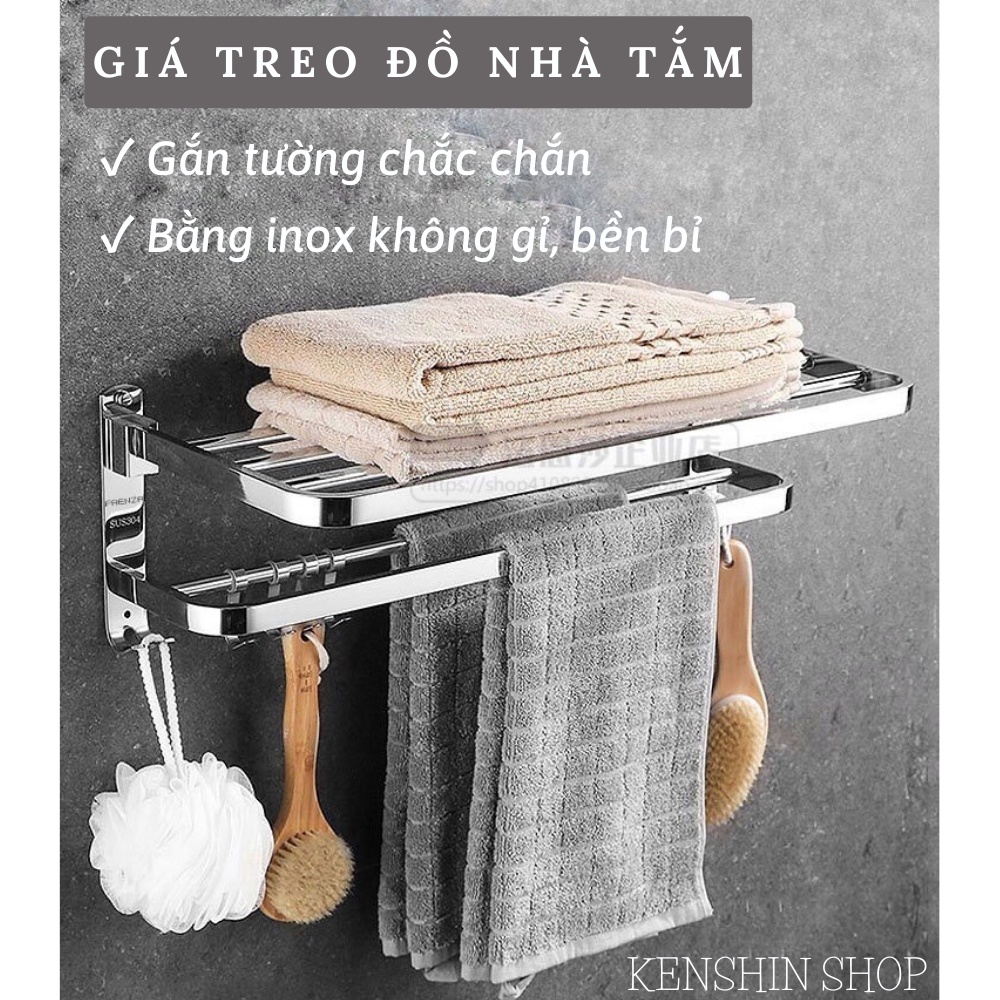 Giá treo khăn gắn tường, kệ để đồ nhà tắm bằng inox không gỉ chắc chắn KENSHIN SHOP