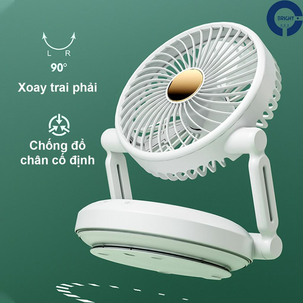 quạt mini tích điện để bàn / treo tường BRIGHT, quạt xoay tự động pin 2400mAh sử dụng liên tục 6 giờ, có 3 tốc độ gió