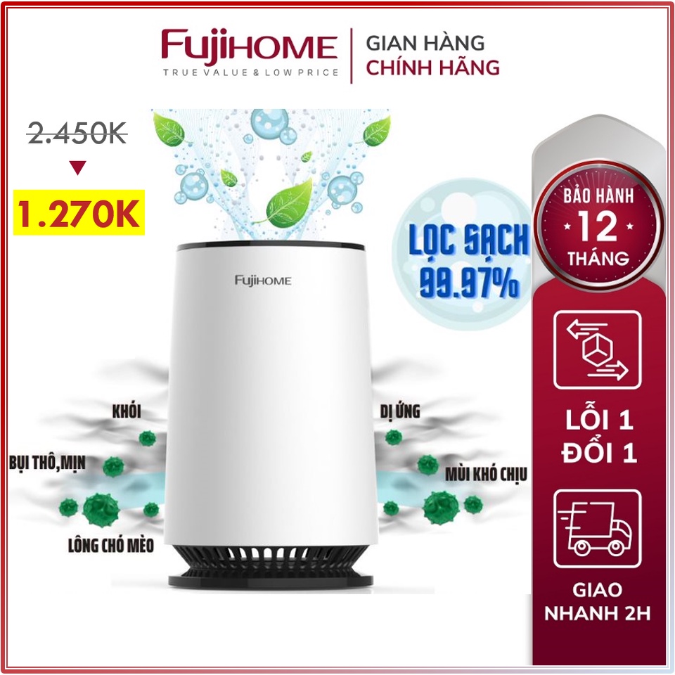 Máy lọc không khí Nhập Khẩu FUJIHOME bộ lọc bụi mịn PM2.5 - khử mùi - loại bỏ vi khuẩn vi rút cảm biến hiển thị màu sắc