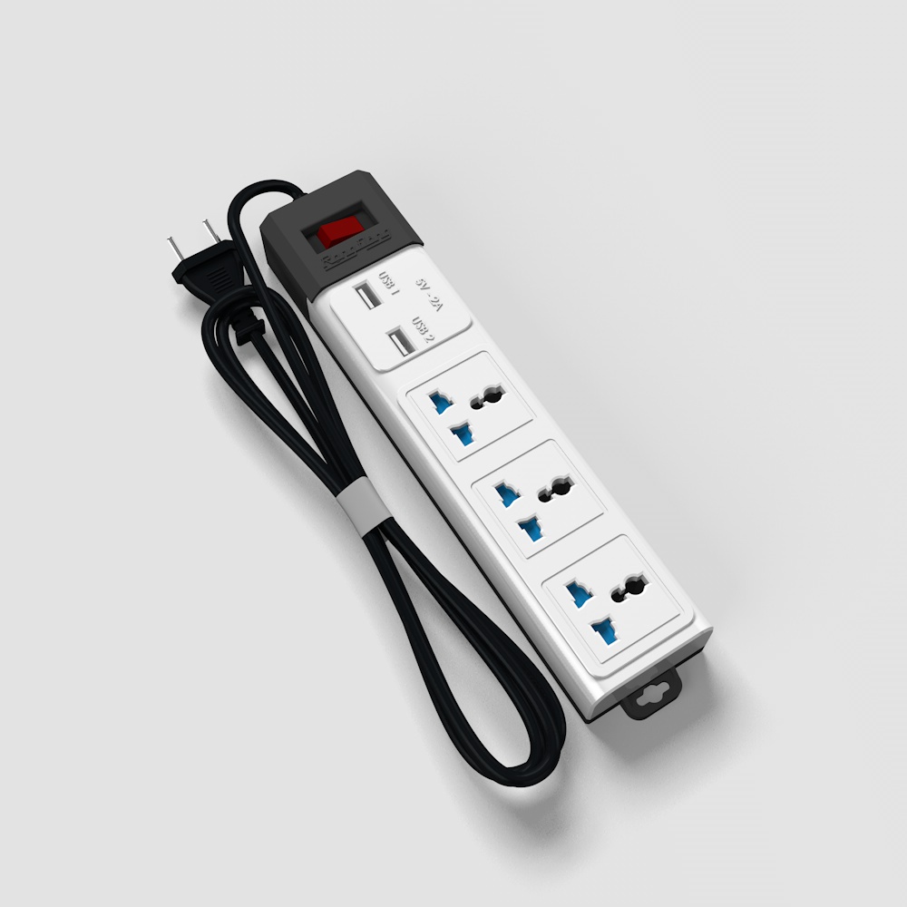 Ổ cắm điện kéo dài đa năng Rạng Đông 3 ổ điện, 2 cổng USB, dây 3-5 mét chịu tải đến 2500W