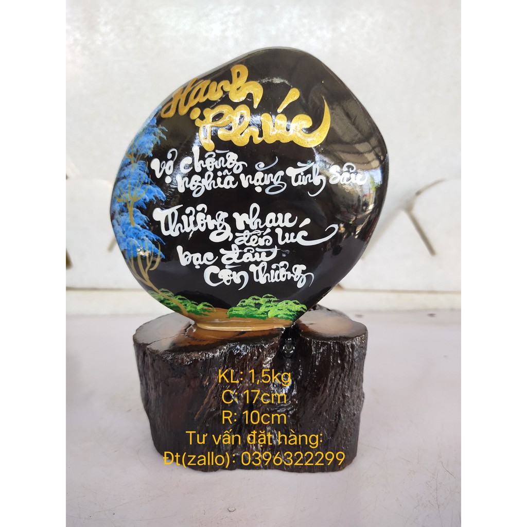 Thư pháp trên nền đá đen tuyền 💯 tự nhiên. (KL: 1,5kg, C: 17cm, R: 10cm), Khắc chữ thư pháp theo yêu cầu của khách hàng