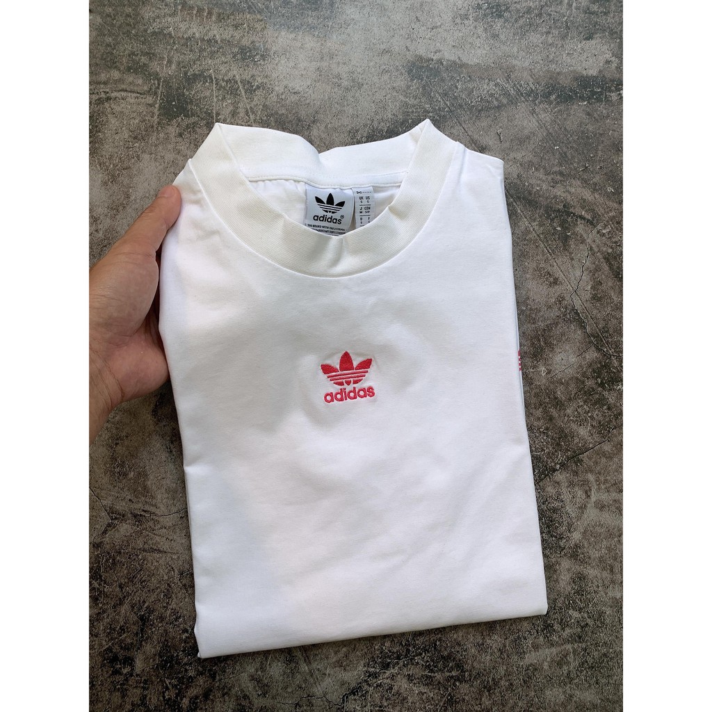 (HÀNG XUẤT XỊN) Áo das trắng tay dài 1733 REPEAT TREFOIL LS TEE WHITE/PINK Made in Cambodia full tag code  SIZE S M L