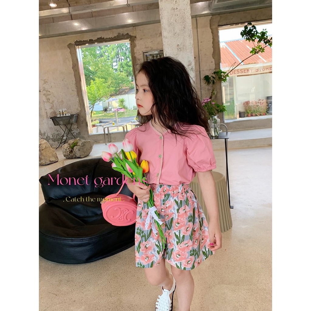 Bộ Áo Sơ Mi Tay Phồng Ngắn Và Quần Short Phong Cách Công Chúa Nhật Bản Hàn Quốc Thời Trang Mùa Hè Hàng Mới Dành Cho Bé Gái