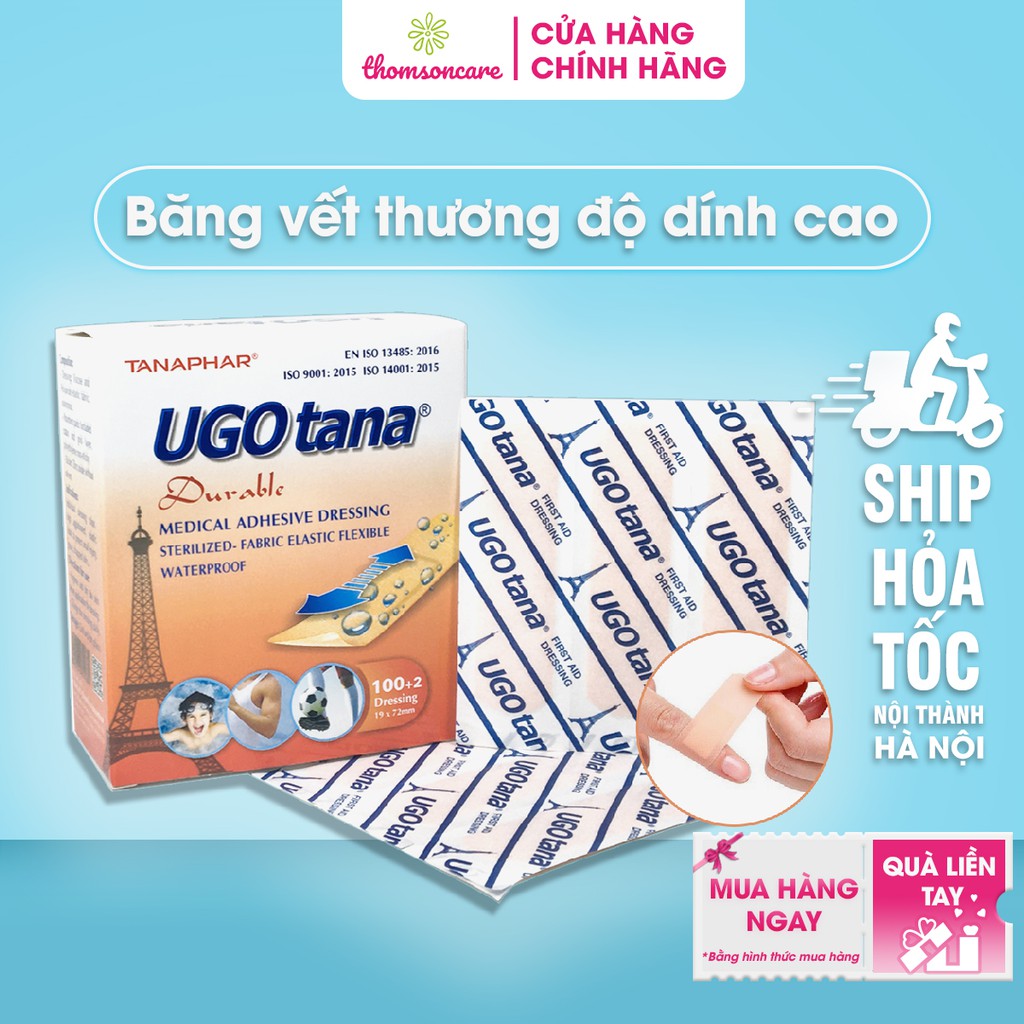 Băng dính cá nhân y tế UGOTANA – Hộp 102 miếng - Băng cá nhân số 1 tại Việt Nam băng vết thương nhỏ, đứt tay, xước chân