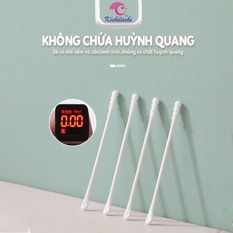 Tăm bông sơ sinh Hộp hình Lợn Hồng Kichilachi thân giấy, bông ngoáy tai trẻ em hộp 200 que