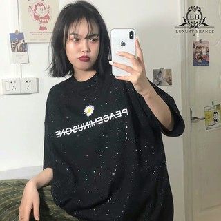 [CÓ SẴN] ÁO THUN PHÔNG COTTON HOA CÚC LẤP LÁNH CỔ TRÒN TAY LỬNG DÁNG RỘNG FORM DÀI ULZZANG HÀN QUỐC