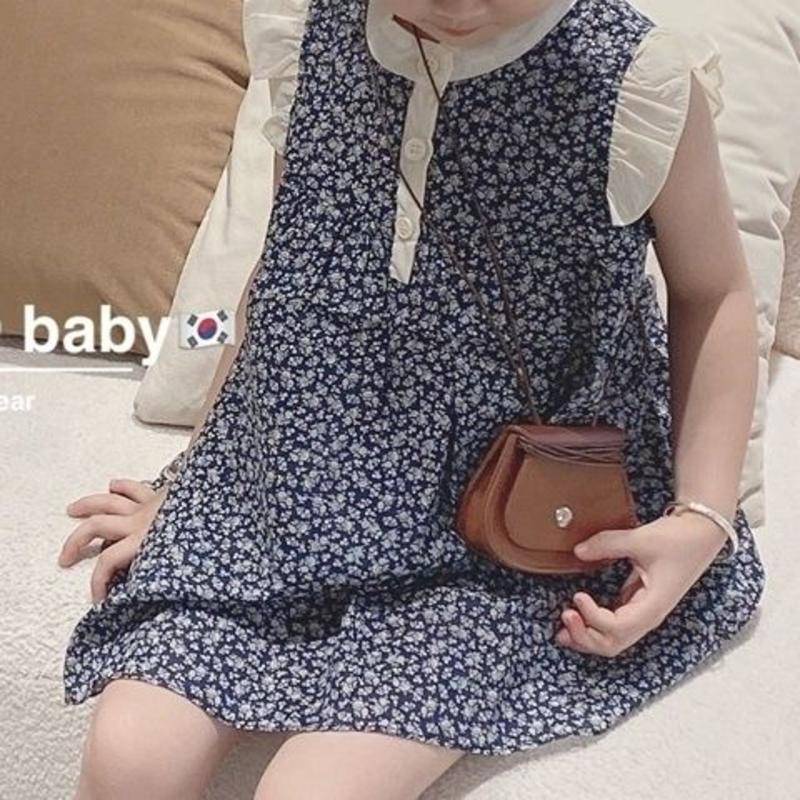 Váy tay ngắn nhỏ họa tiết hoa phong cách phương Tây thời trang Hàn Quốc dành cho bé gái