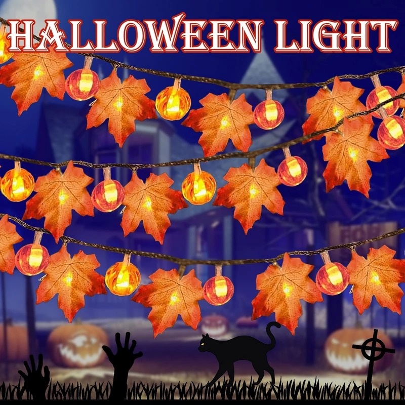 Dây Đèn LED 10/20 Bóng Hình Lá Phong/ Bí Ngô Trang Trí Tiệc Halloween