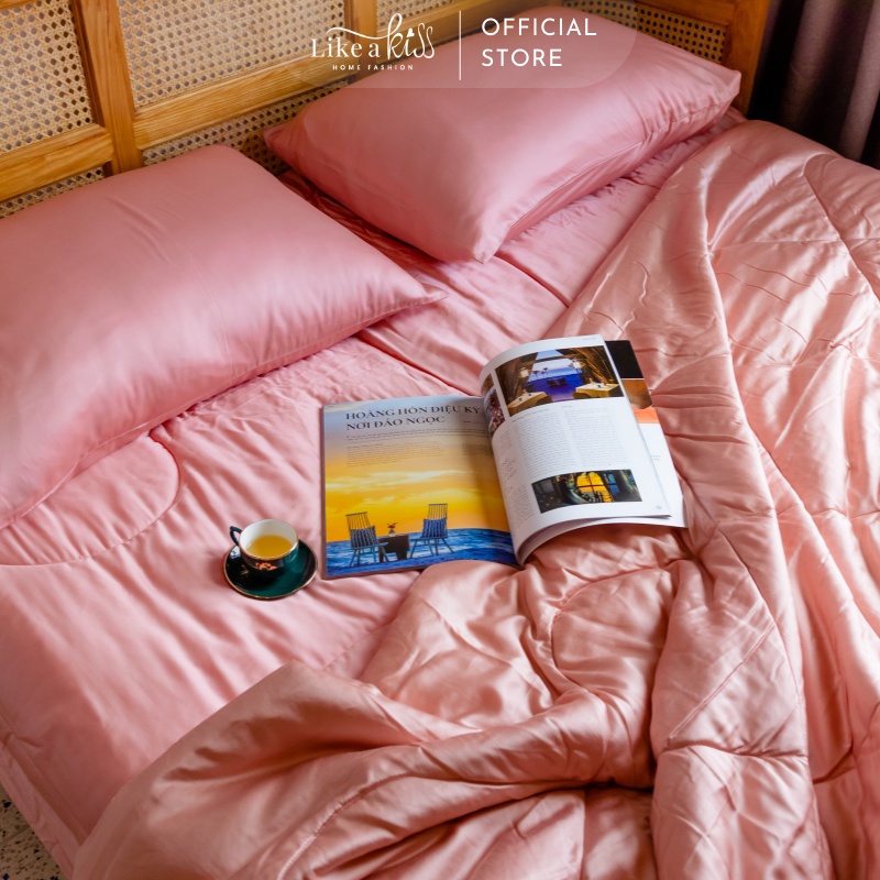 Bộ Chăn Ga Tencel The Lover LIKE A KISS | Hồng Cam | Tencel Cao Cấp Ngừa Nếp Nhăn, Thấm Hút Tốt