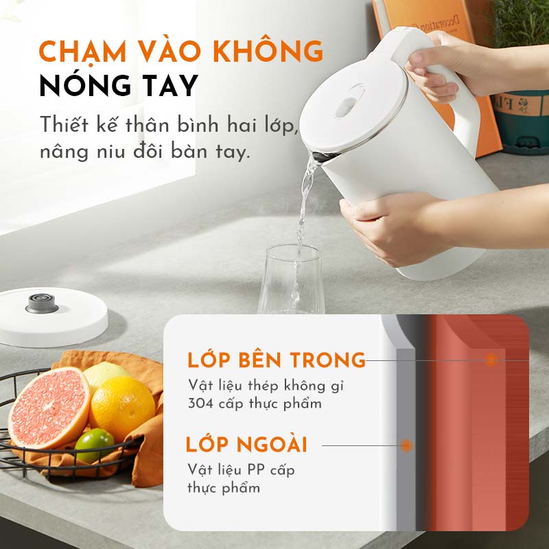 Bình đun siêu tốc GAABOR GK-S23P dung tích lớn 2.3L - 1500W - Thép không gỉ - Hàng chính hãng