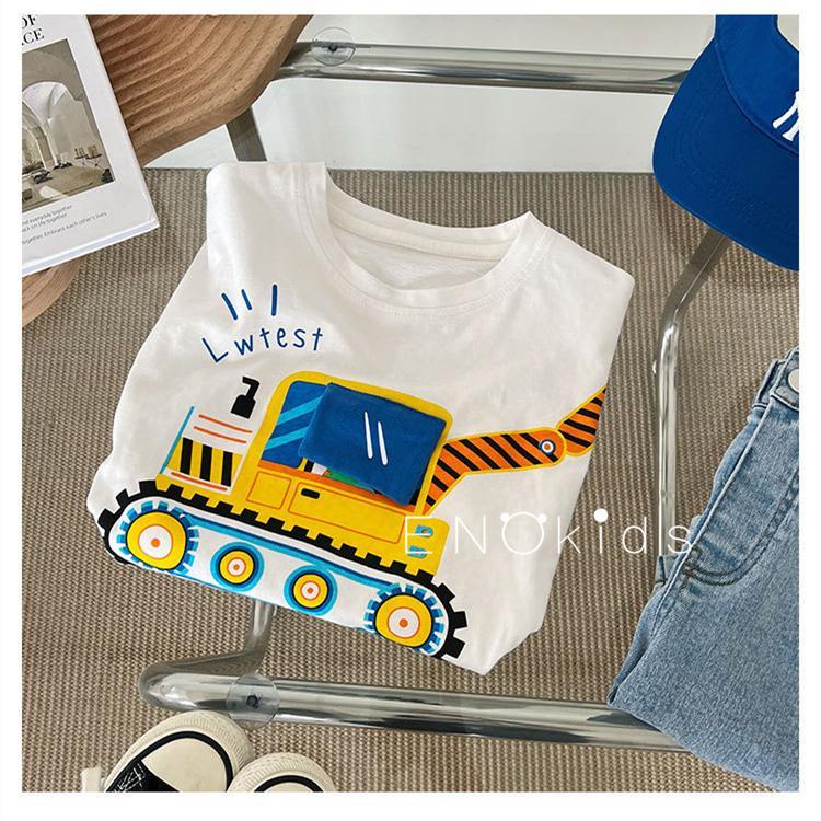 Áo Thun cotton Tay Ngắn Cổ Tròn Dáng Rộng Kiểu Hoạt Hình Khủng Long Ngộ Nghĩnh Phong Cách Nhật Bản Cho Bé