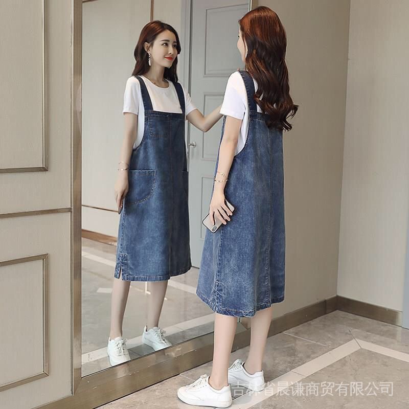 Đầm Yếm Denim Dáng Rộng Phong Cách Hàn Quốc Thời Trang Mới Cho Nữ ZD1F