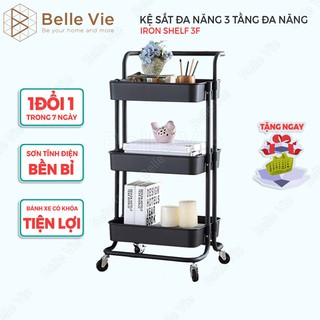Kệ Sắt Đa Năng 3 Tầng Có Bánh Xe BELLEVIE Xe Đẩy Tiện Ích Có Tay Cầm Tiện Lợi Phong Cách Hiện Đại