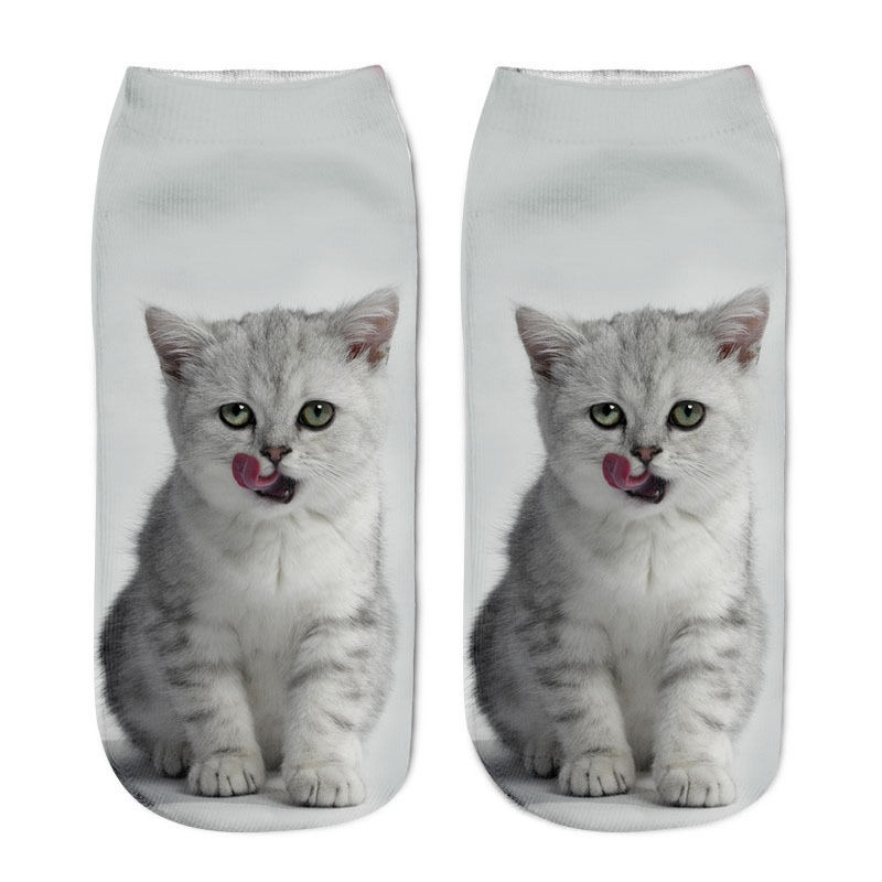 Tất Cotton Ngắn In Hình Mèo 3d Dễ Thương Cho Bé