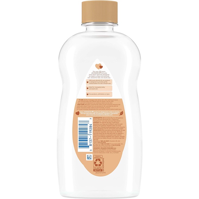 Dầu massage & giữ ẩm cho trẻ chiết xuất hạnh nhân Johnson's Baby Almond Oil 414ml