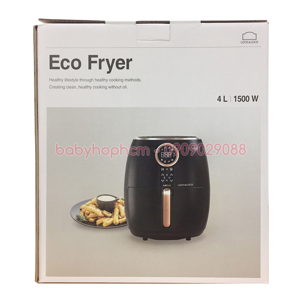 [BH 12 Tháng] Nồi Chiên Không Dầu Lock&amp;Lock Digital Eco Fryer EJF376BLK (4L) - Màu Đen