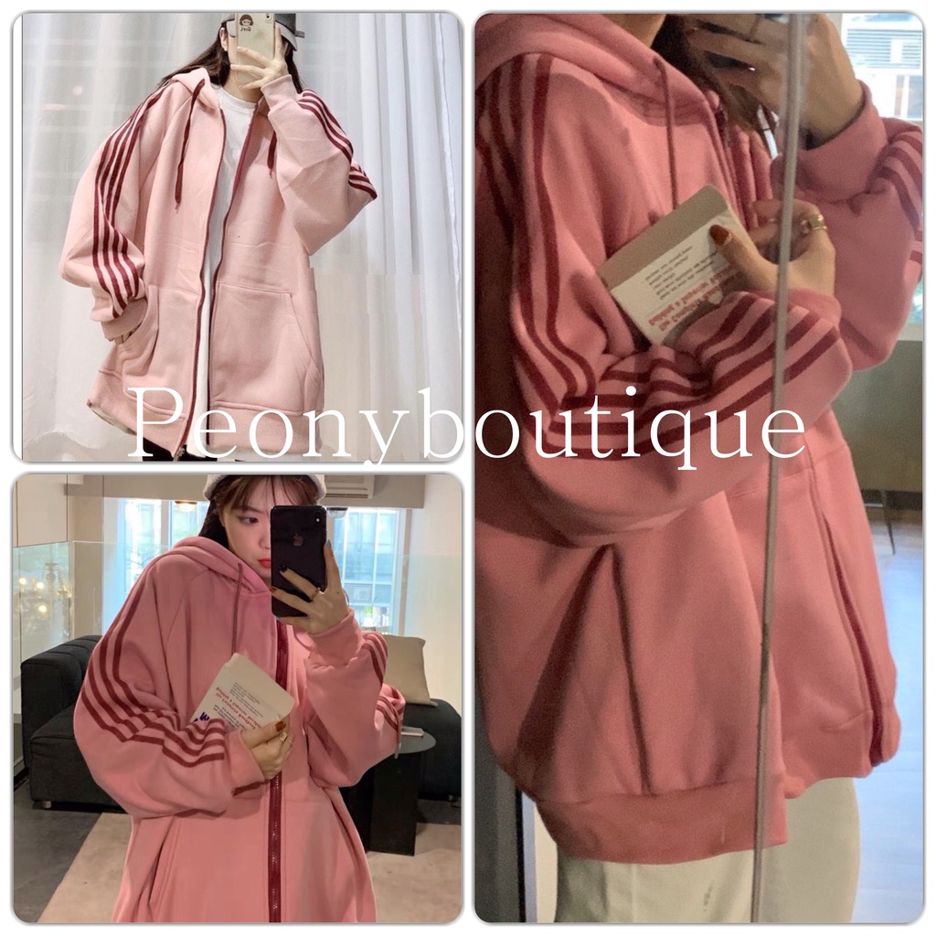 Áo Khoác Hồng Xanh 4 Sọc PEONYB Nữ [FREESHIP] Hoodie zip khóa kéo form rộng tay bồng thể thao cá tính Ulzzang | BigBuy360 - bigbuy360.vn