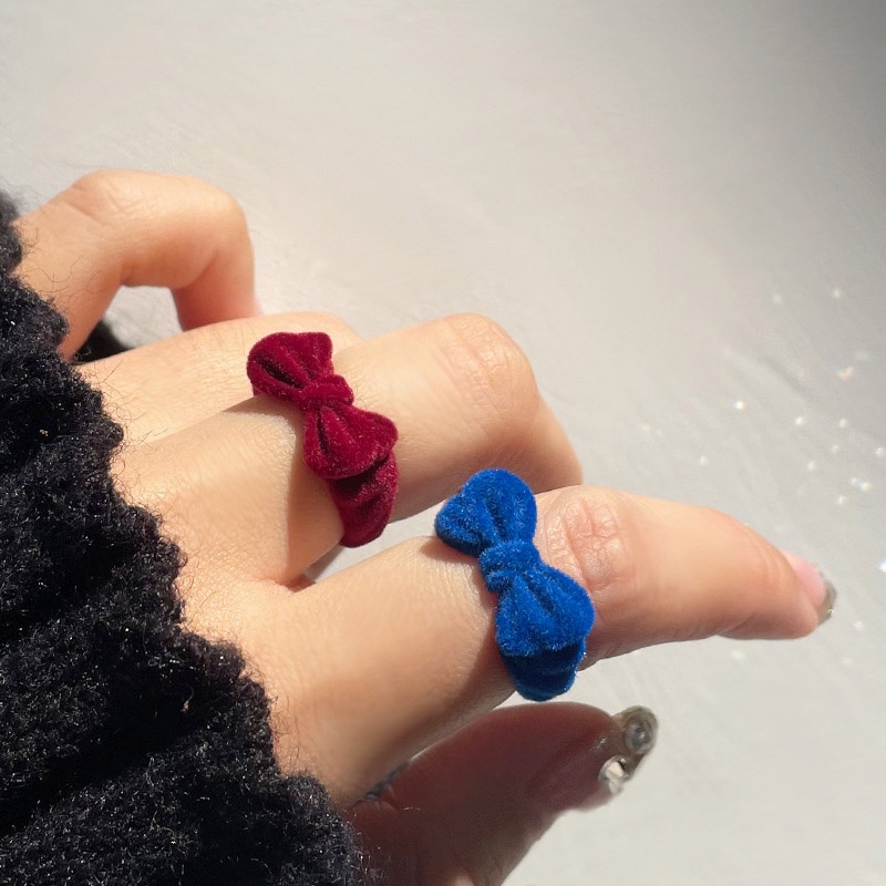 Nhẫn Đeo Ngón Trỏ Hình Nơ Màu Xanh Dương/Đỏ Rượu Bằng Nhung Xu Hướng Mới Xu Hướng Cổ Điển Dành Cho Bạn Nữ