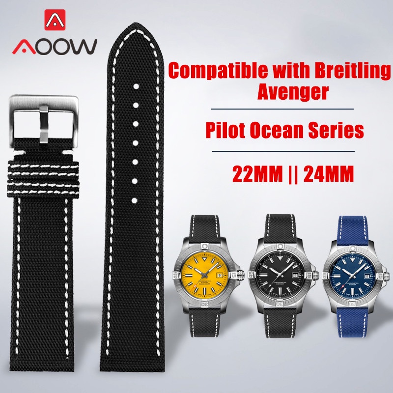 Dây Đeo Đồng Hồ Bằng Da Thật Màu Vàng Chống Nước 20mm 24mm Cho Breitling Avenger Seawolf