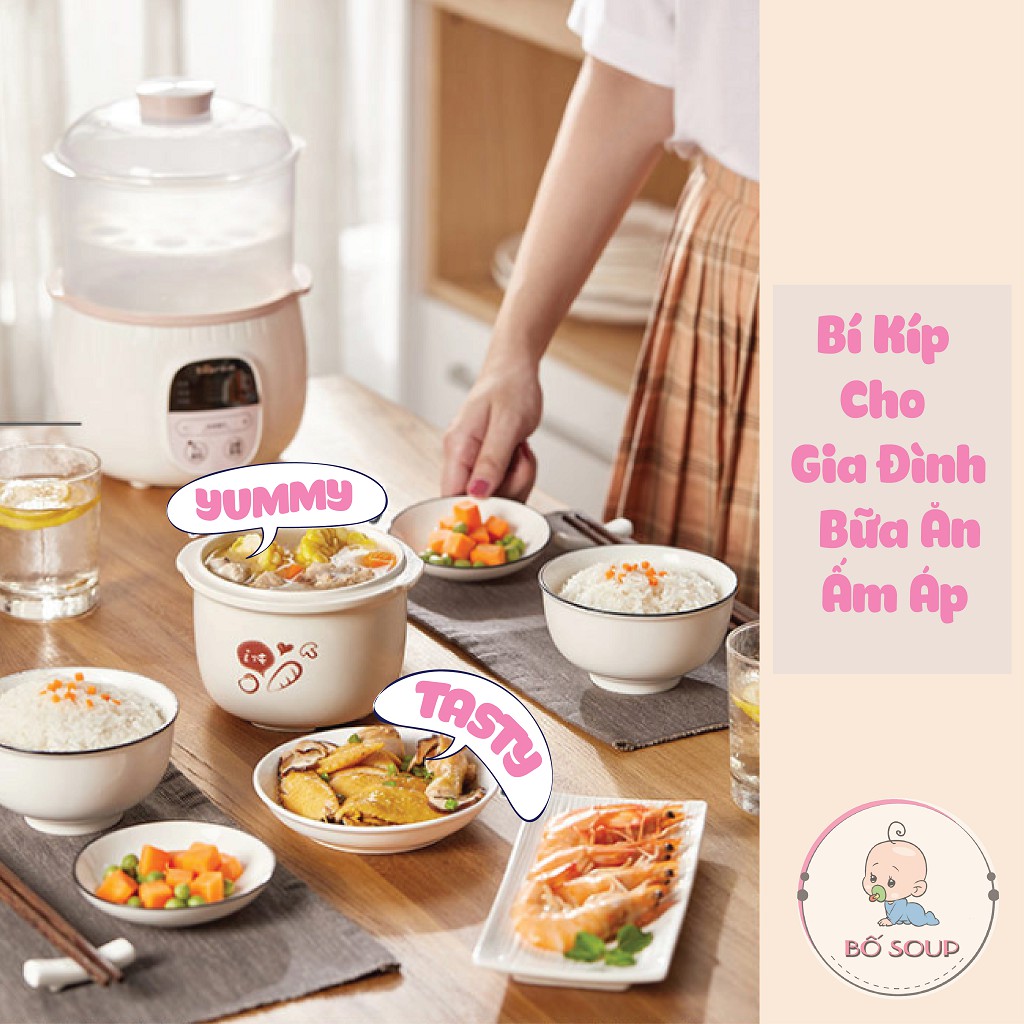 Nồi Nấu Cháo Chậm Bear 0,8L Bản Quốc Tế Có Lồng Hấp Shop Bố Soup