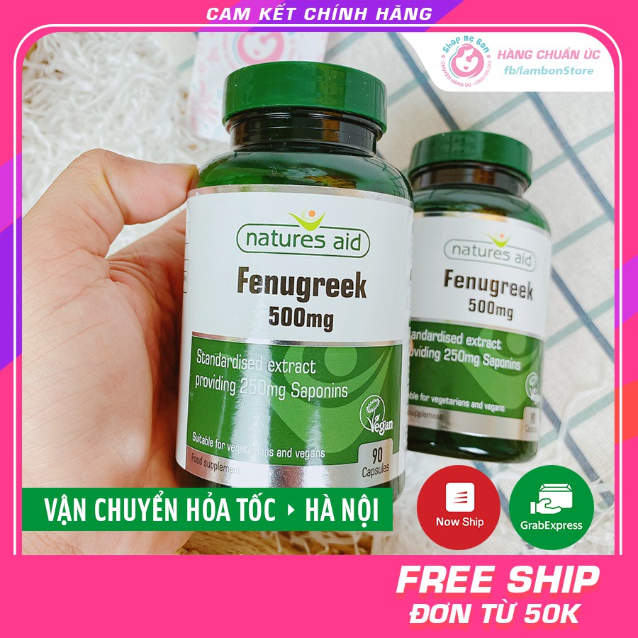 [CHUẨN AIR] Viên Uống Lợi Sữa Cỏ Ca Ri Fenugreek Natures Aid 500mg 90 viên - Xuất xứ Anh