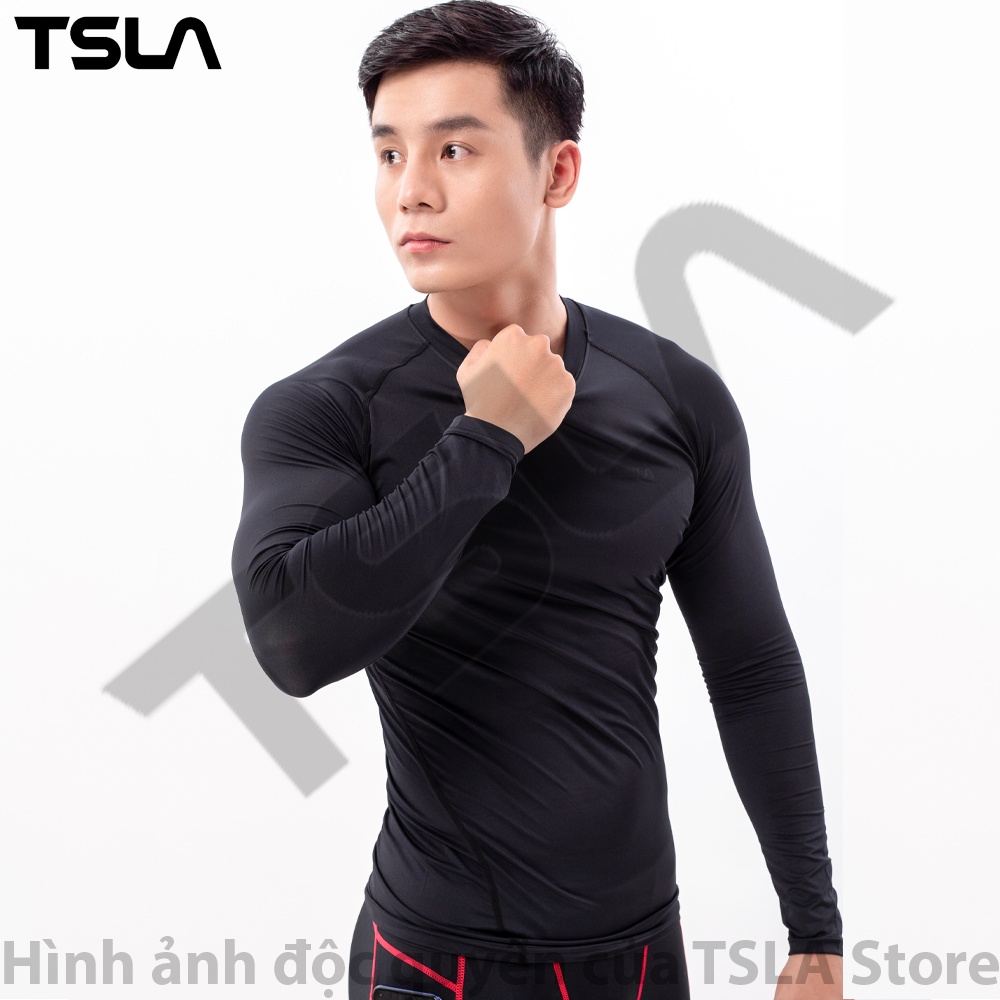 Áo giữ nhiệt nam dài tay cổ tròn TSLA lót lông chất thun form ôm body co giãn chơi thể thao bóng đá bóng rổ gym mùa đông | BigBuy360 - bigbuy360.vn