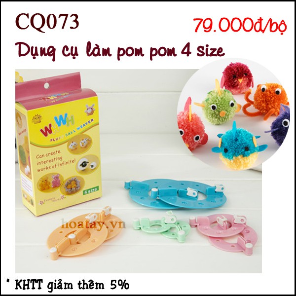 Dụng cụ làm Pom Pom 4 size- Loom Pom Pom - Làm cục bông bằng len CQ073