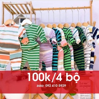 Bộ thu đông kẻ cho bé chất cotton siêu đẹp mặc nằm điều hòa
